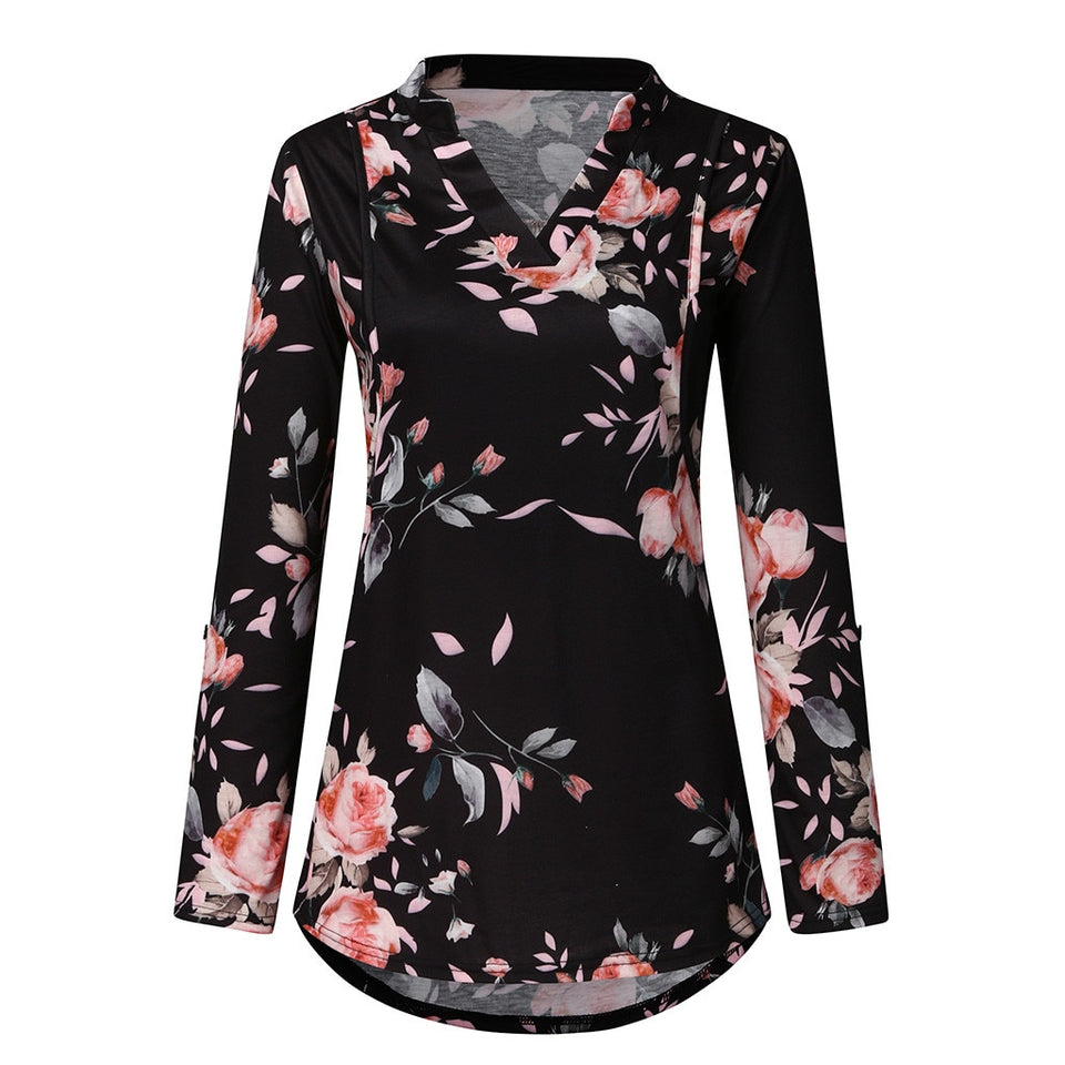 Flower V Neck Nursing Tops