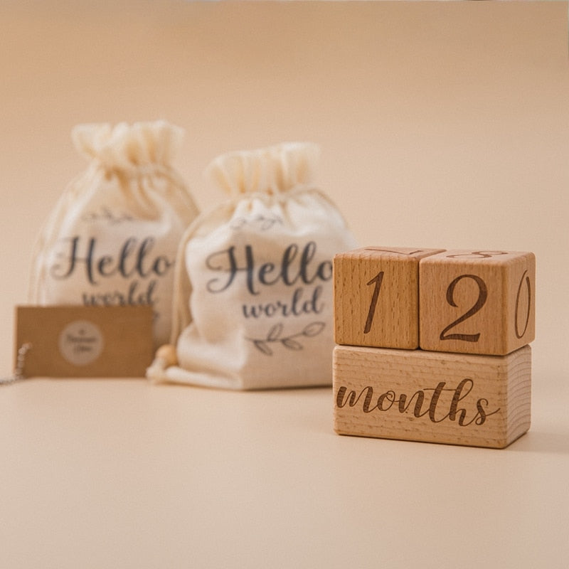 Baby Milestone Photoshoot Accessories - Handmade Engraved Wooden Blocks