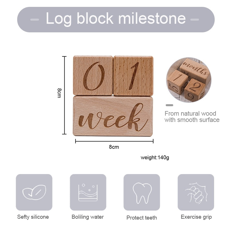 Baby Milestone Photoshoot Accessories - Handmade Engraved Wooden Blocks