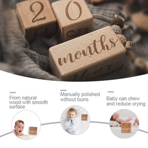 Baby Milestone Photoshoot Accessories - Handmade Engraved Wooden Blocks