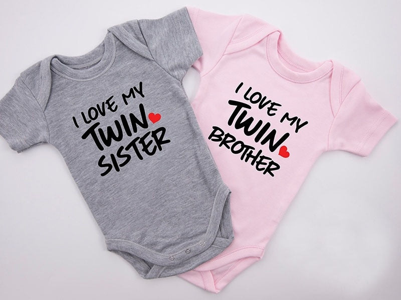 I LOVE MY TWIN SISTER and BROTHER Twins Baby Romper