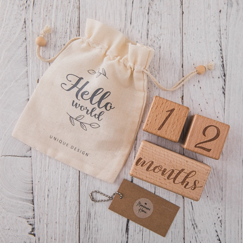 Baby Milestone Photoshoot Accessories - Handmade Engraved Wooden Blocks