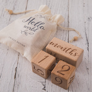 Baby Milestone Photoshoot Accessories - Handmade Engraved Wooden Blocks